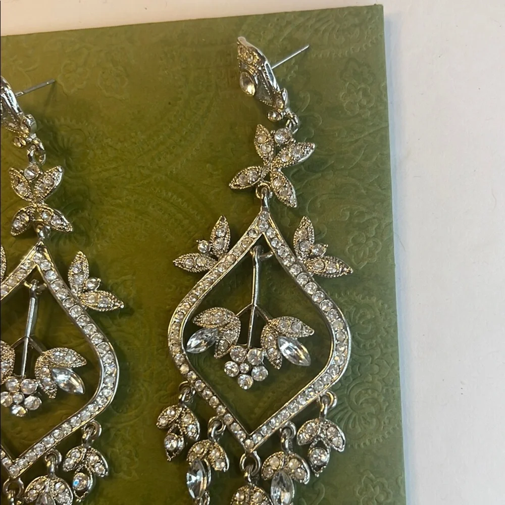 High Glam 5-Inch Silver Rhinestone Drop Earrings Sparkly Statement Jewelry NWOT
